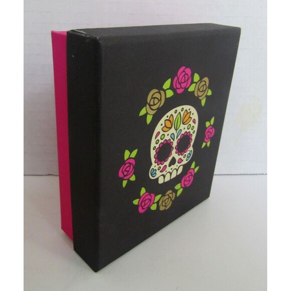 Piper K Sugar Skull Earrings Gold Tone Black Eye Large Statement Jewelry NIB - Picture 4 of 4